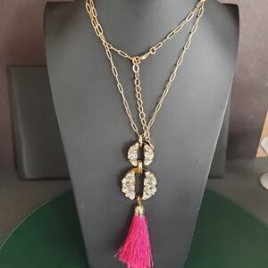 Lilly Pulitzer Bougainvillea Pink Srut Your Stuff Necklace Tassel Pendant Signed